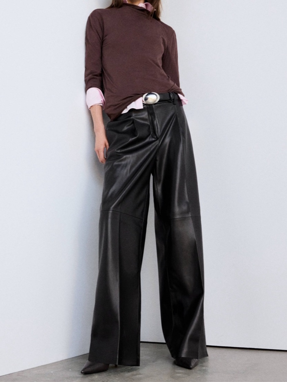 Mango Wide Leg Faux Leather Pants Black US 8 Like New